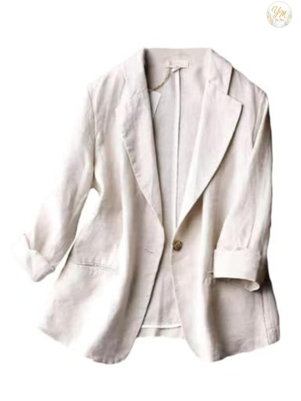Women's Cotton Linen Blazer 3/4 Sleeve Notch Lapel One Button Casual Work
